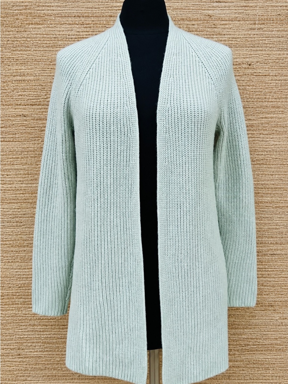 LOFT Wool Blend Open-Front Ribbed Soft Mint Green Women’s Cardigan Cozy Longline